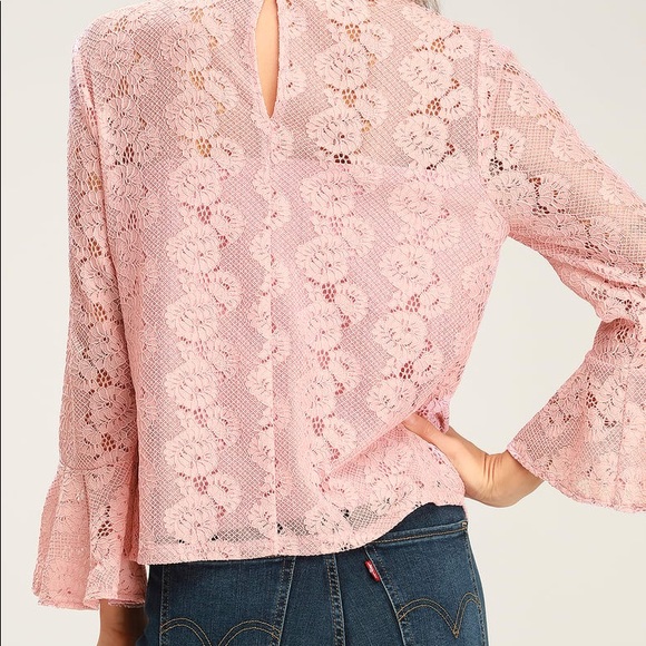 Lulus Perfect Petals Blush Pink Lace Three-Quarter Sleeve Top - Picture 5 of 7